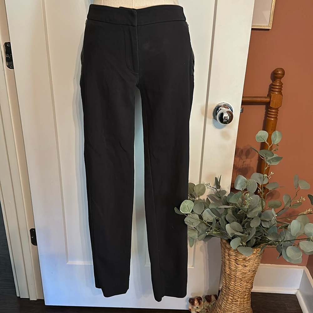 Tibi black skinny ankle low rise back seam cuff slits 0 cotton blend pants